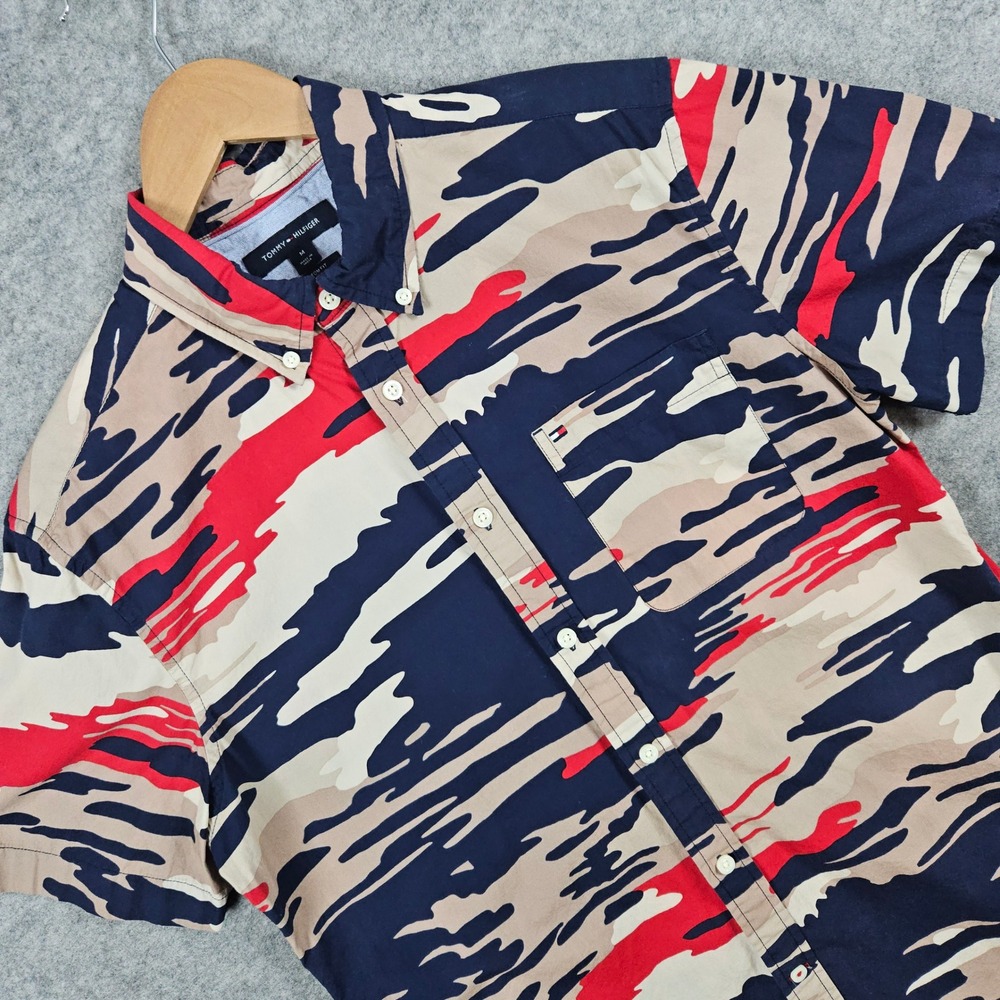 Tommy Hilfiger Men's Multicolor Camo Shirt Size M Cotton Short Sleeve PINHOLE